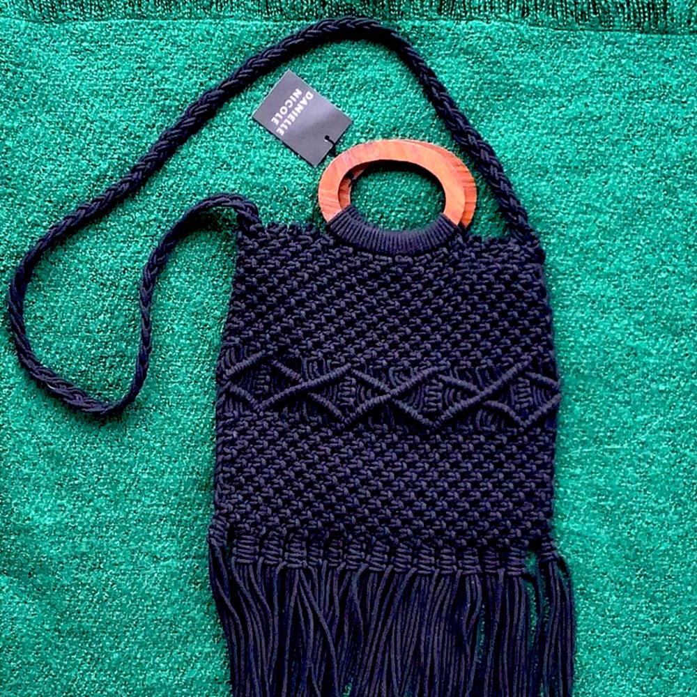 DANIELLE NICOLE Macramé black purse